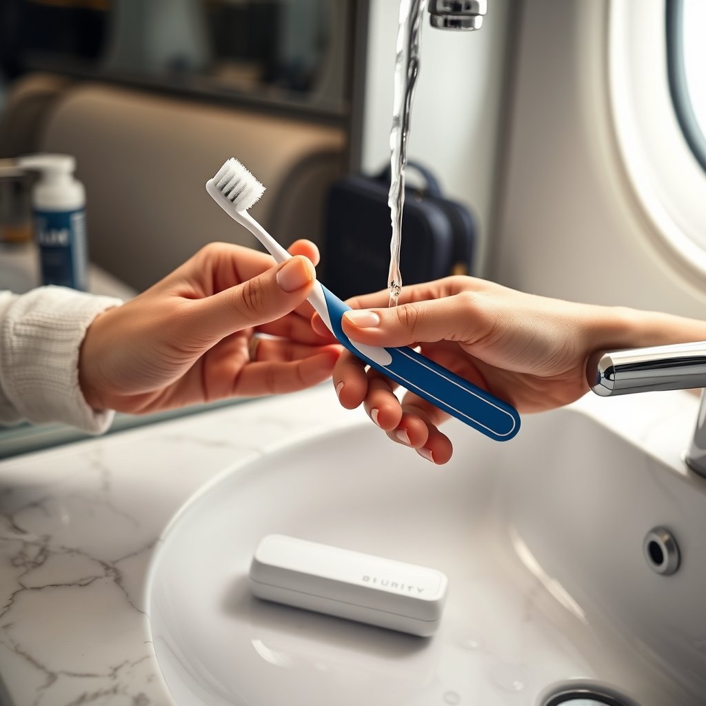 travel toothbrush in action