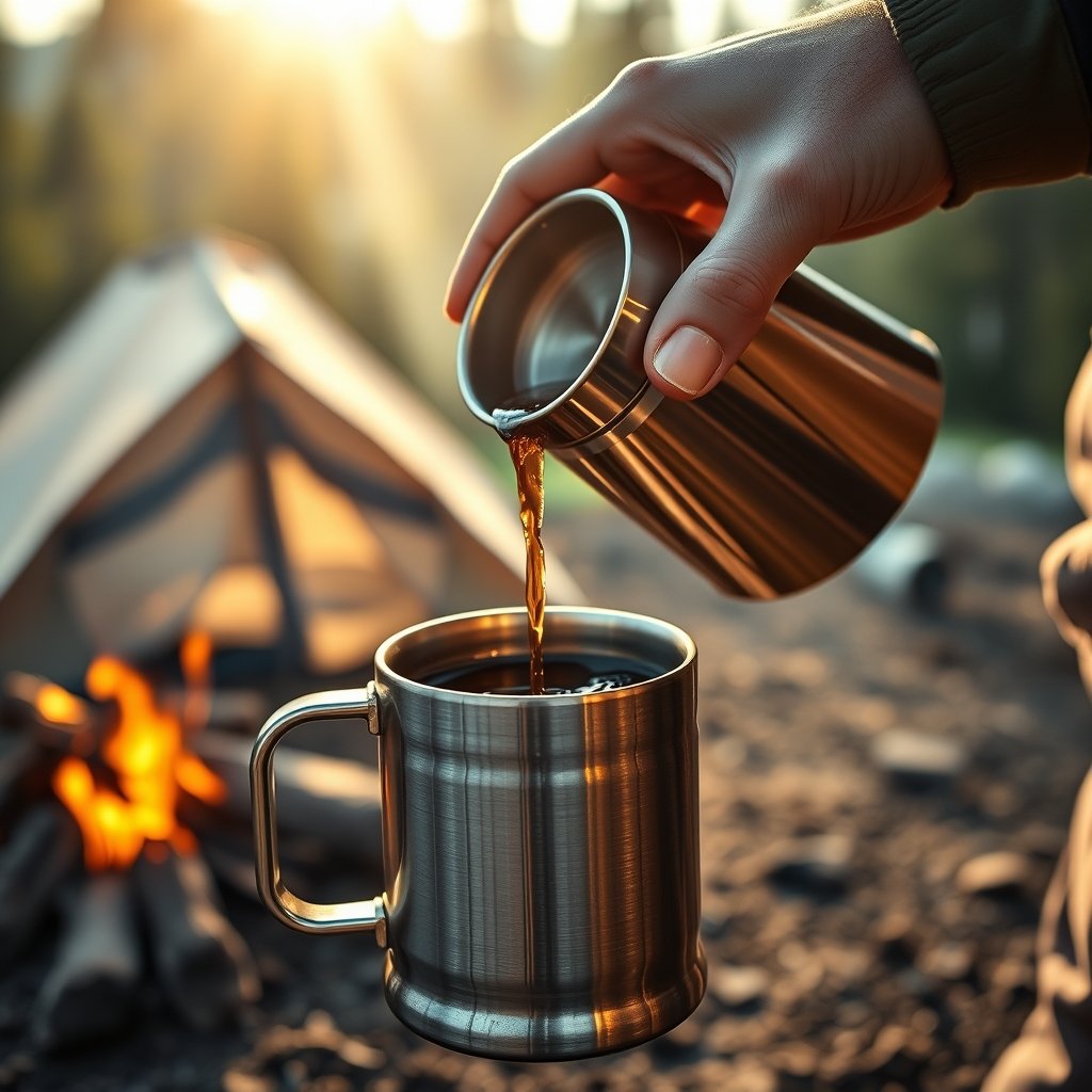 camping frenchpress in action