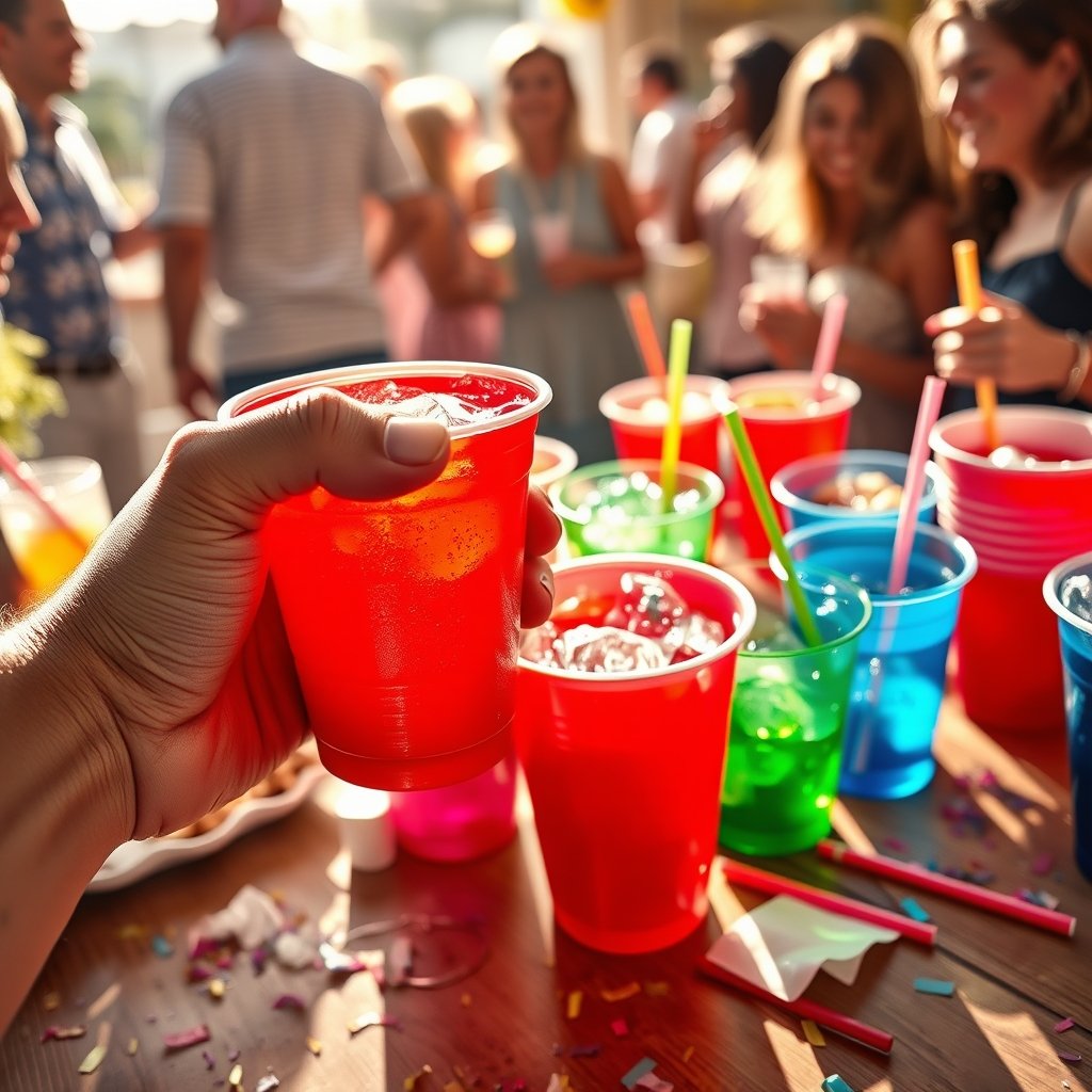 plastic cups in action